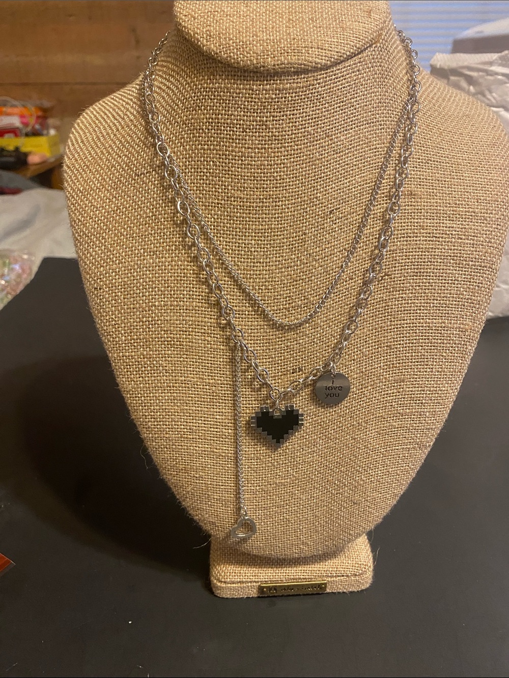 Silver Layered Heart Pendant Necklace - Love You Charm